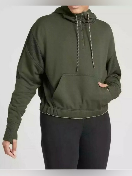 Athleta Tops - Athleta Ascend Warm Up Half Zip Olive Green Hoodie Women’s Small Workout Active
